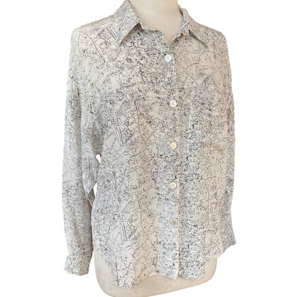 Colours by Alexander Julian Silk All Over Print Blouse French Map Artsy Travel-8 - Picture 1 of 15